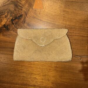 Vintage MCM Ivory Faux Pearl Beaded Clutch Evening Bag Japan
